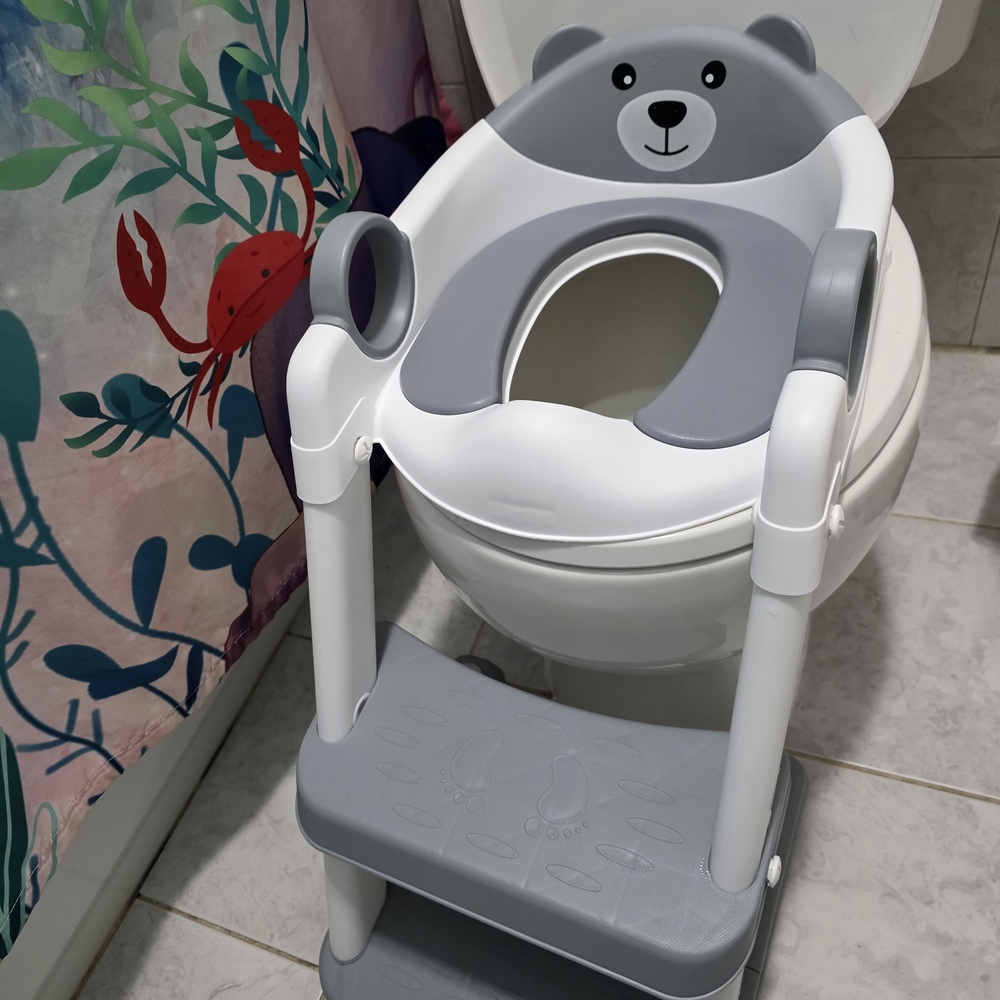 Gray and White Bear Potty Training Seat